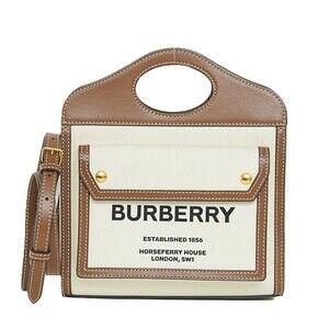 Burberry Pocket Bag shoulder canvas leather off white brown